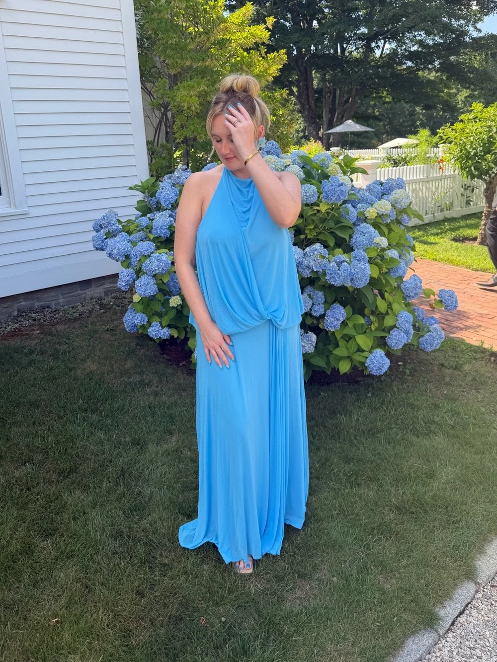 ASOS Design | Mesh Halter Sky Blue Draped Maxi Dress